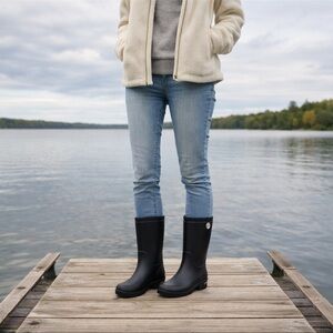 UGG Womens Black Waterproof Rain Boots Spain Made Lug Sole Size 9